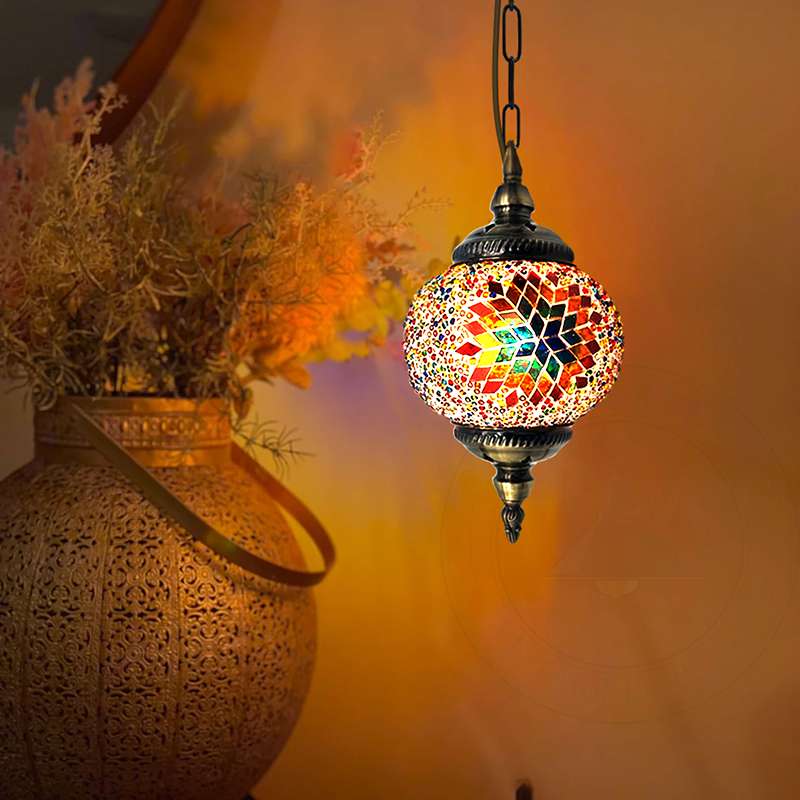 Turkish Mosaic Tiles Glass Pendant Light Fixture Globe Shape~4910-1