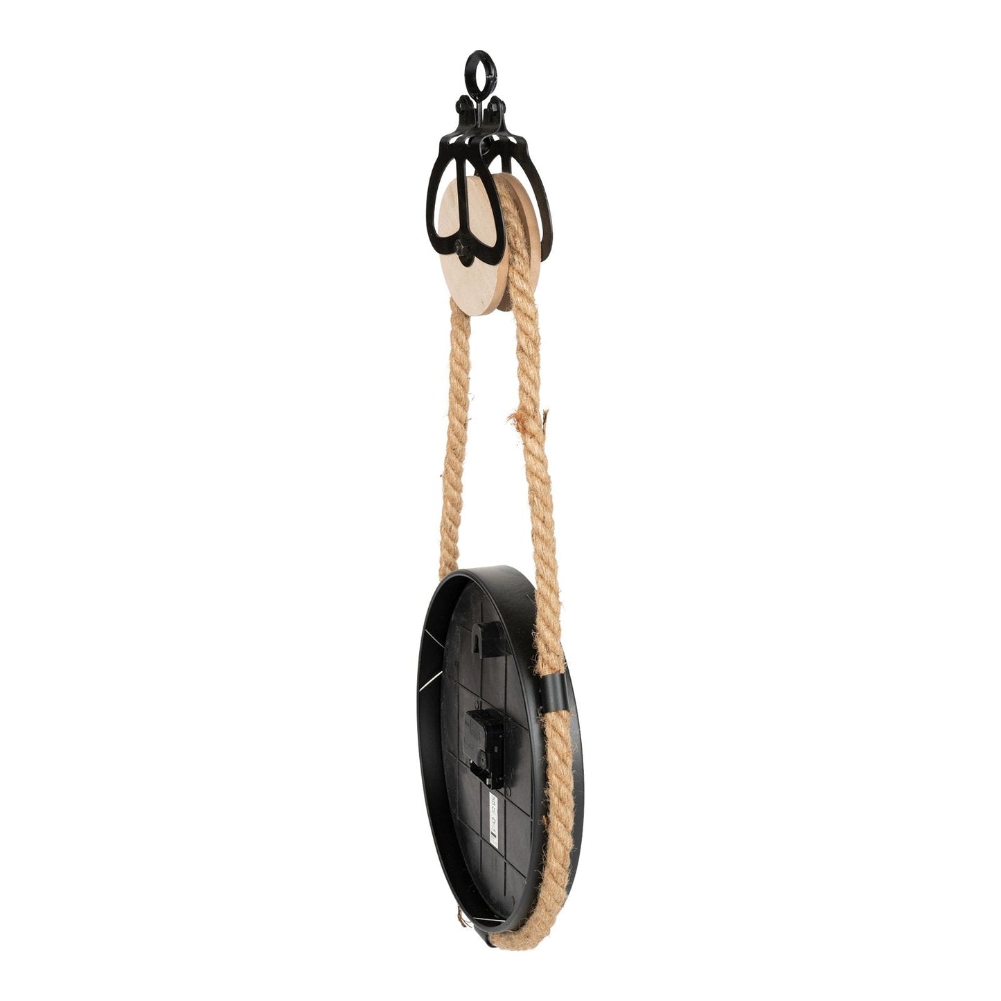 Industrial Hanging Rope Round Black Metal Clock-2