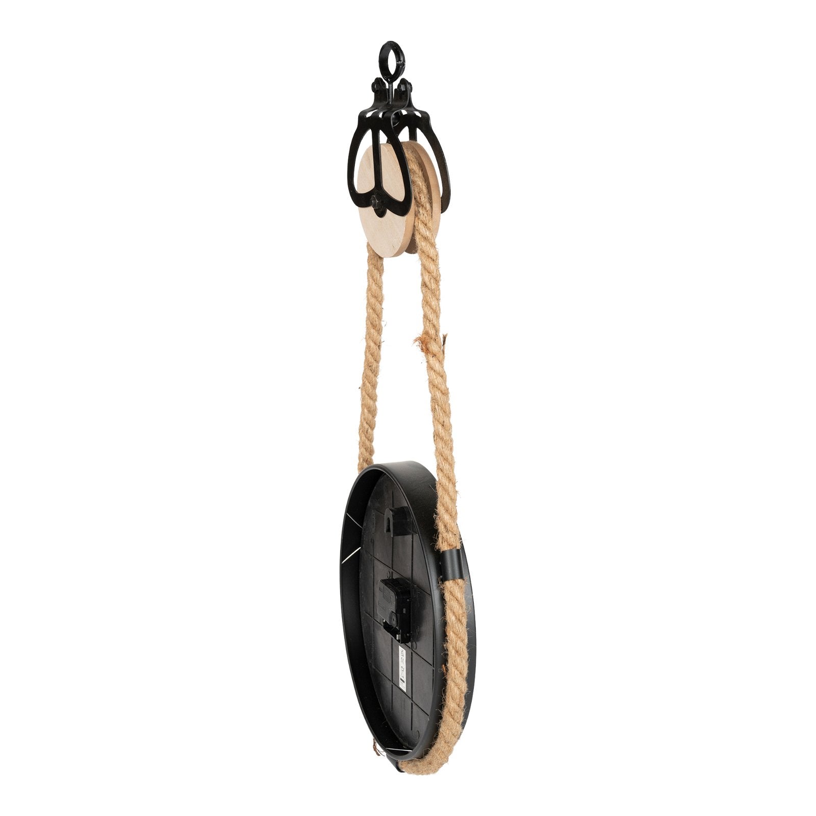 Industrial Hanging Rope Round Black Metal Clock-2