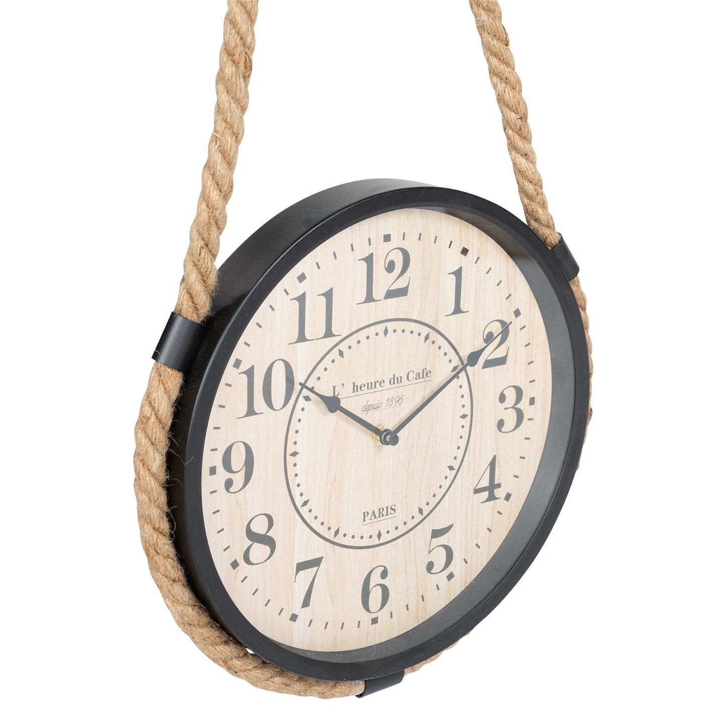 Industrial Hanging Rope Round Black Metal Clock-1