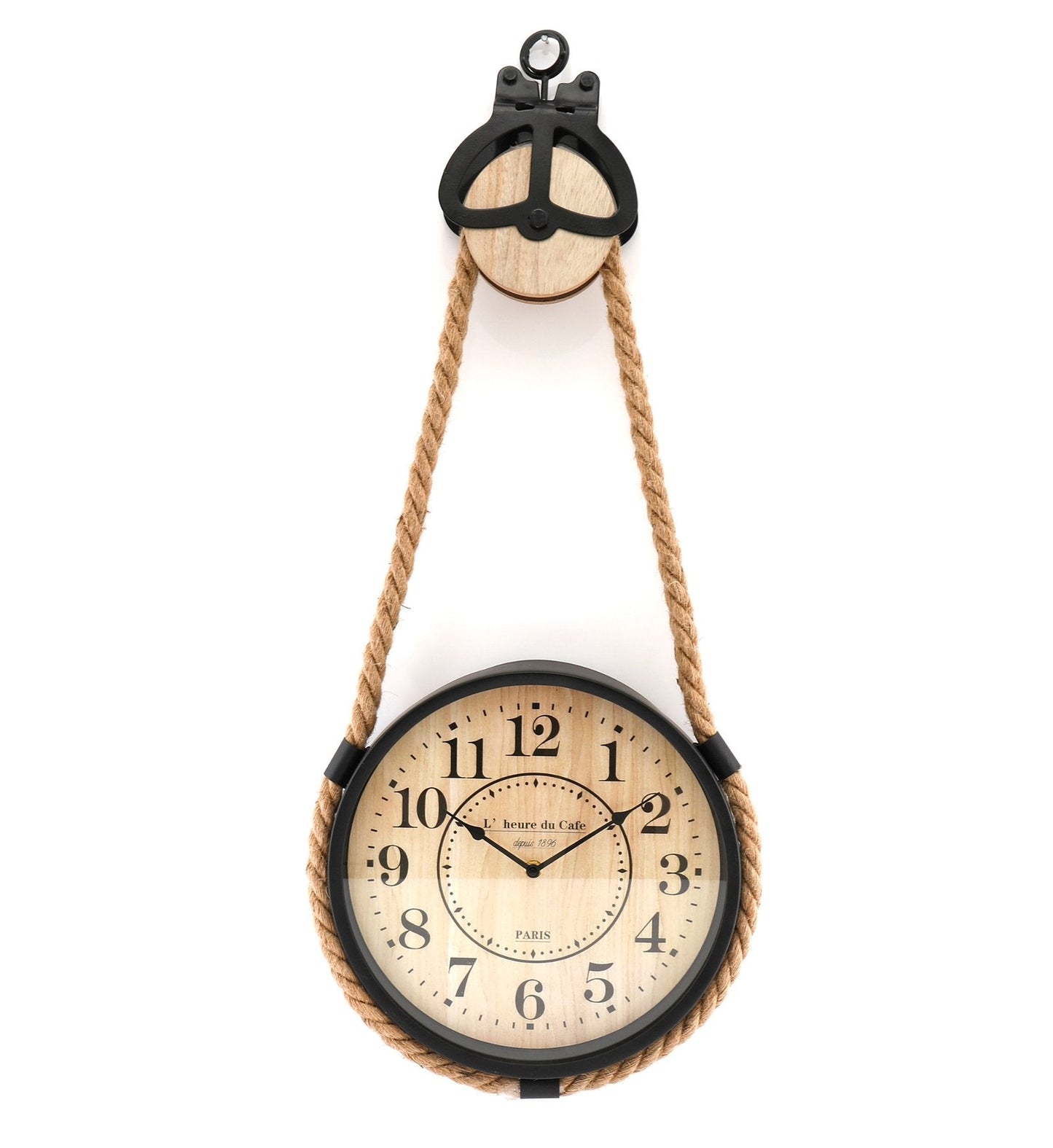 Industrial Hanging Rope Round Black Metal Clock-0