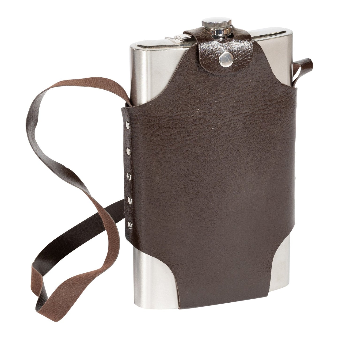 Jumbo Metal Hip Flask with Leather Strap-2