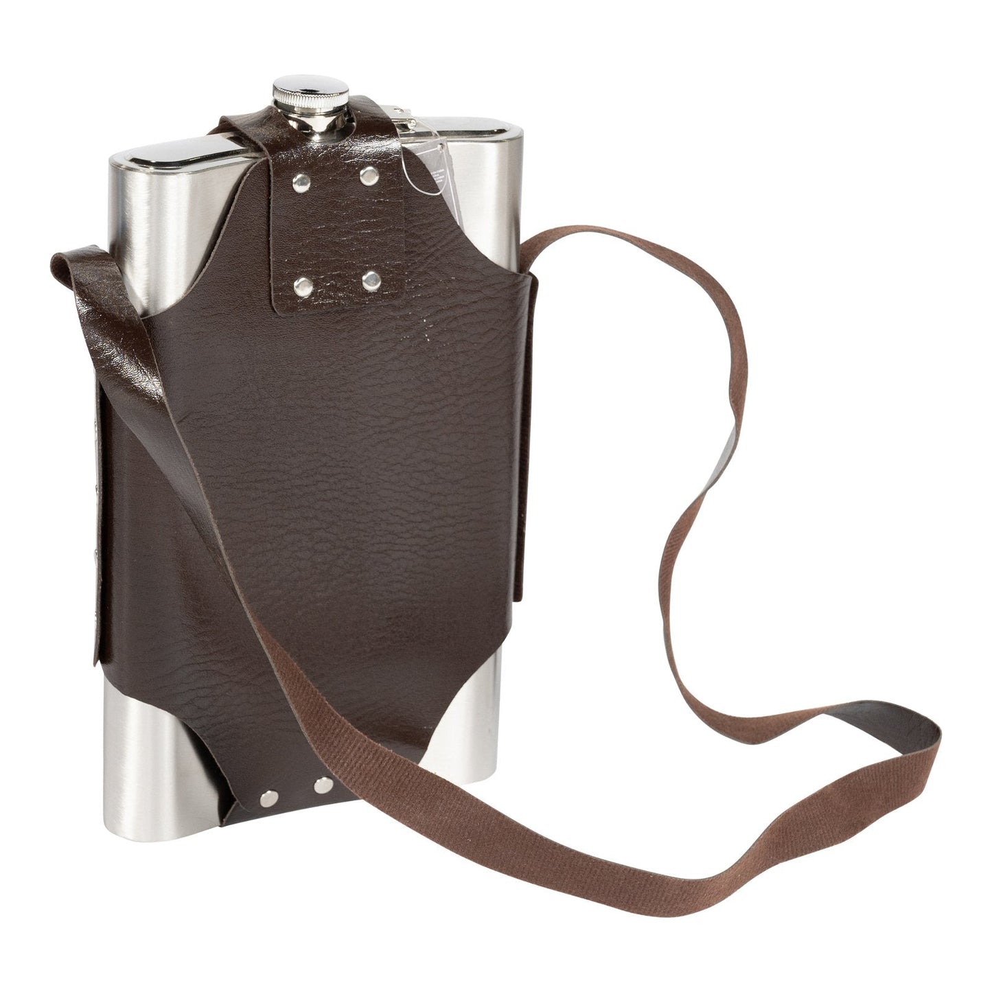 Jumbo Metal Hip Flask with Leather Strap-1