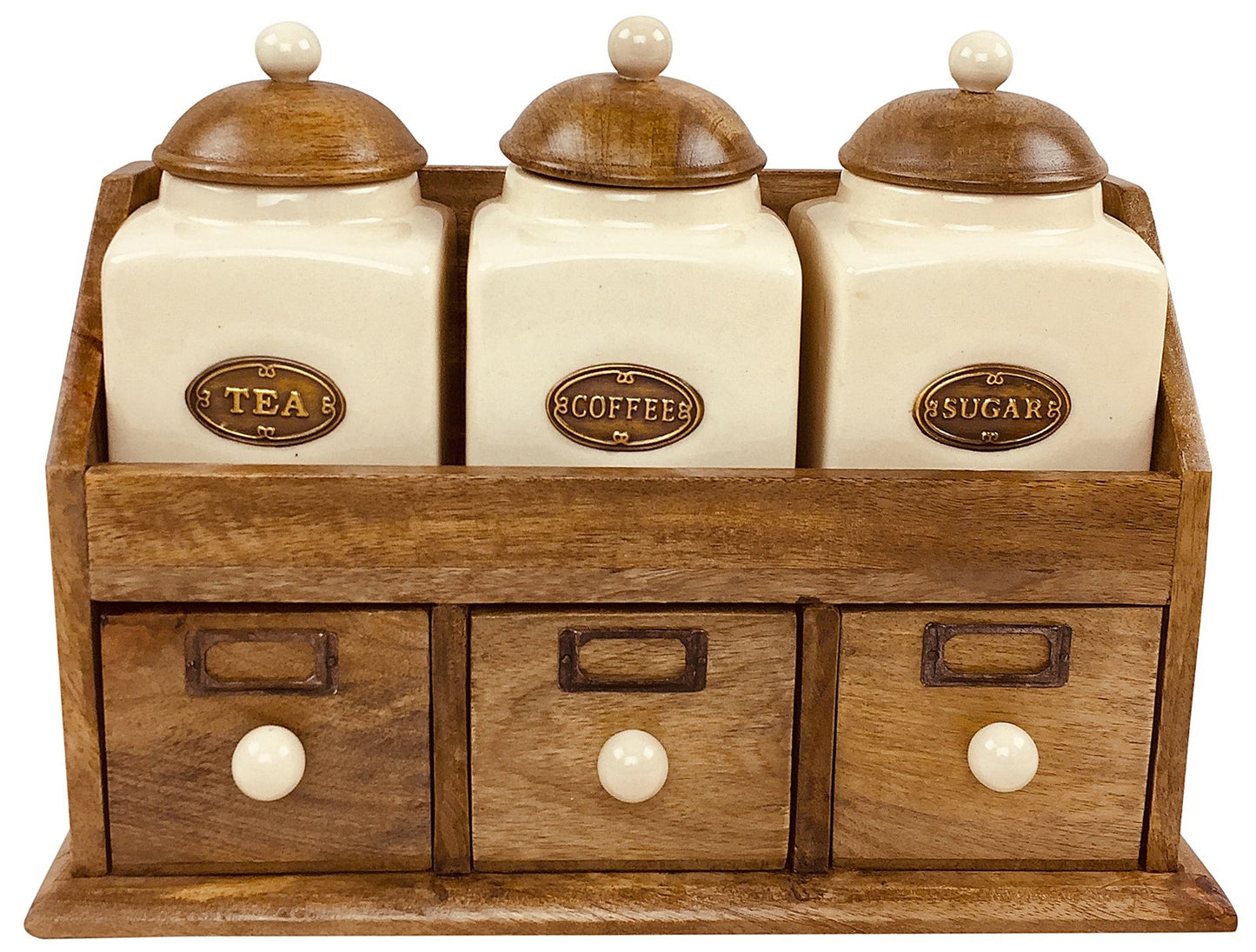 Three Ceramic Jars With Wooden Drawers-3