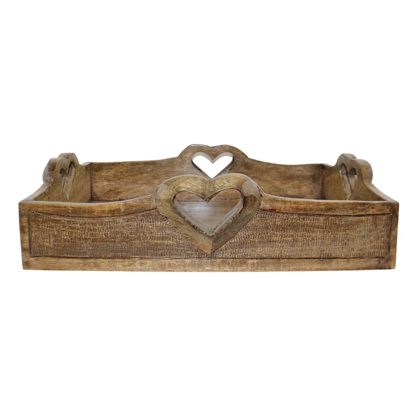 Set Of 2 Mango Wood Heart Detail Serving Trays-3