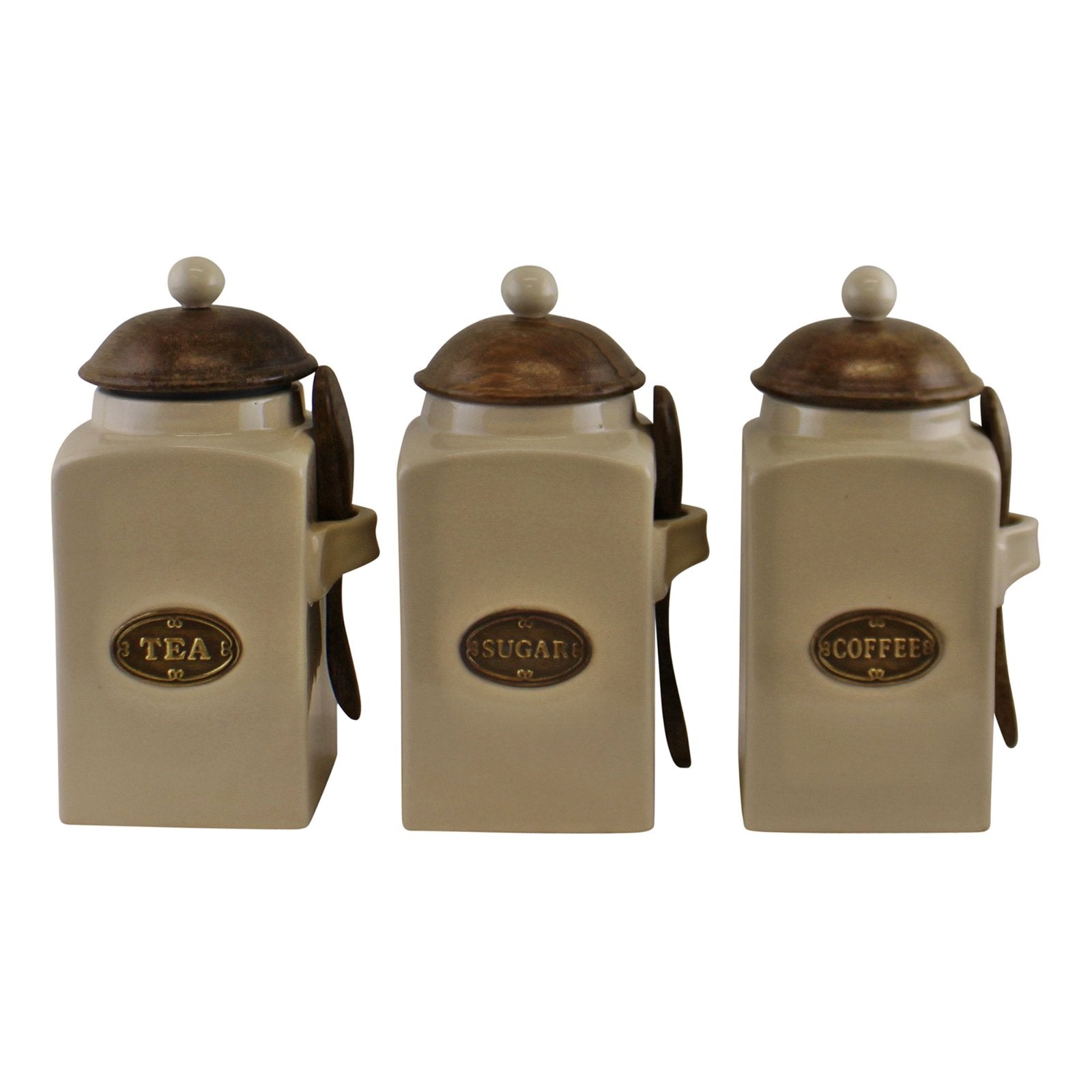 Large Tea, Coffee & Sugar Canisters With Spoons-0