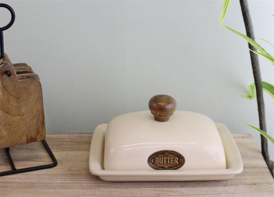 Country Cottage Cream Ceramic Butter Dish-1