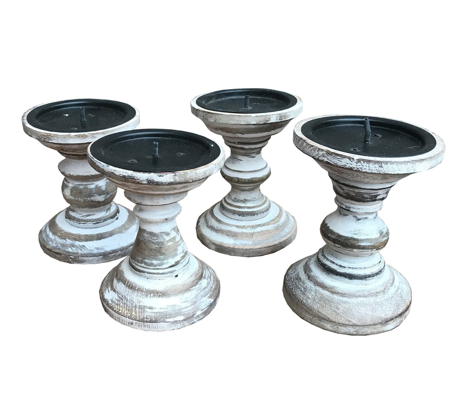 Set of 4 White Wooden Candlestick Church Pillar Candle Holders-0