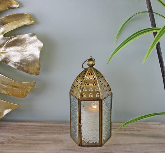 Small Gold Metal Moroccan Style Kasbah Candle Lantern-1