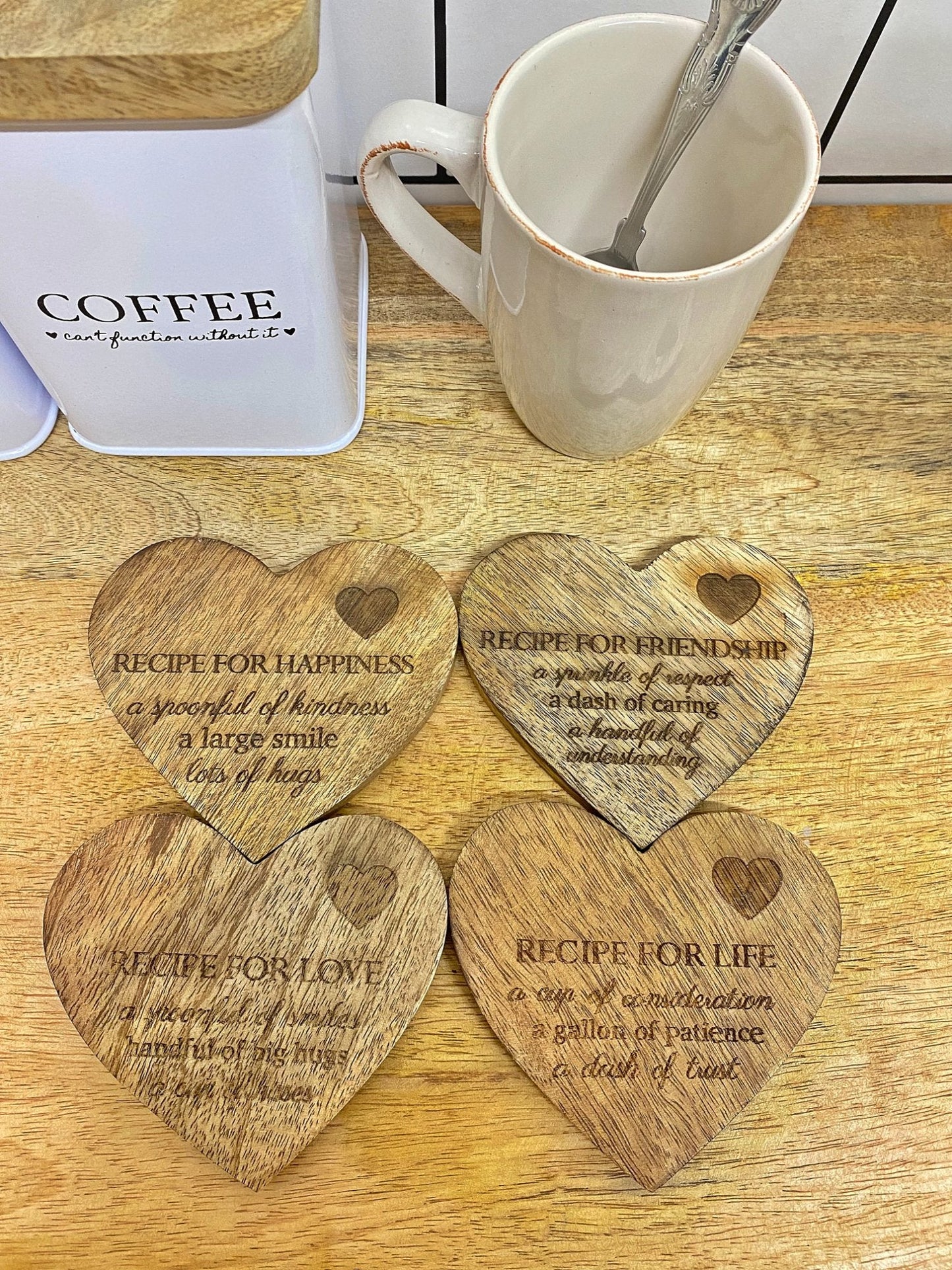 Set of 4 Wooden Heart Shaped Coasters-1