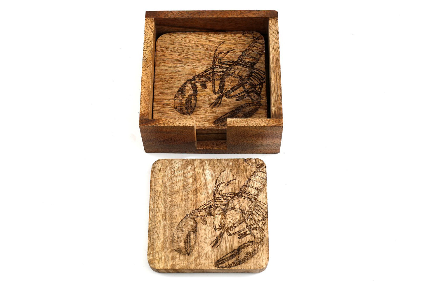 Set Of Four Wooden Engraved Lobster Coasters-0