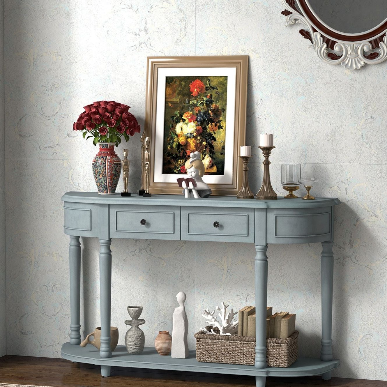 Retro Console Table with Storage for Living Room Hallway