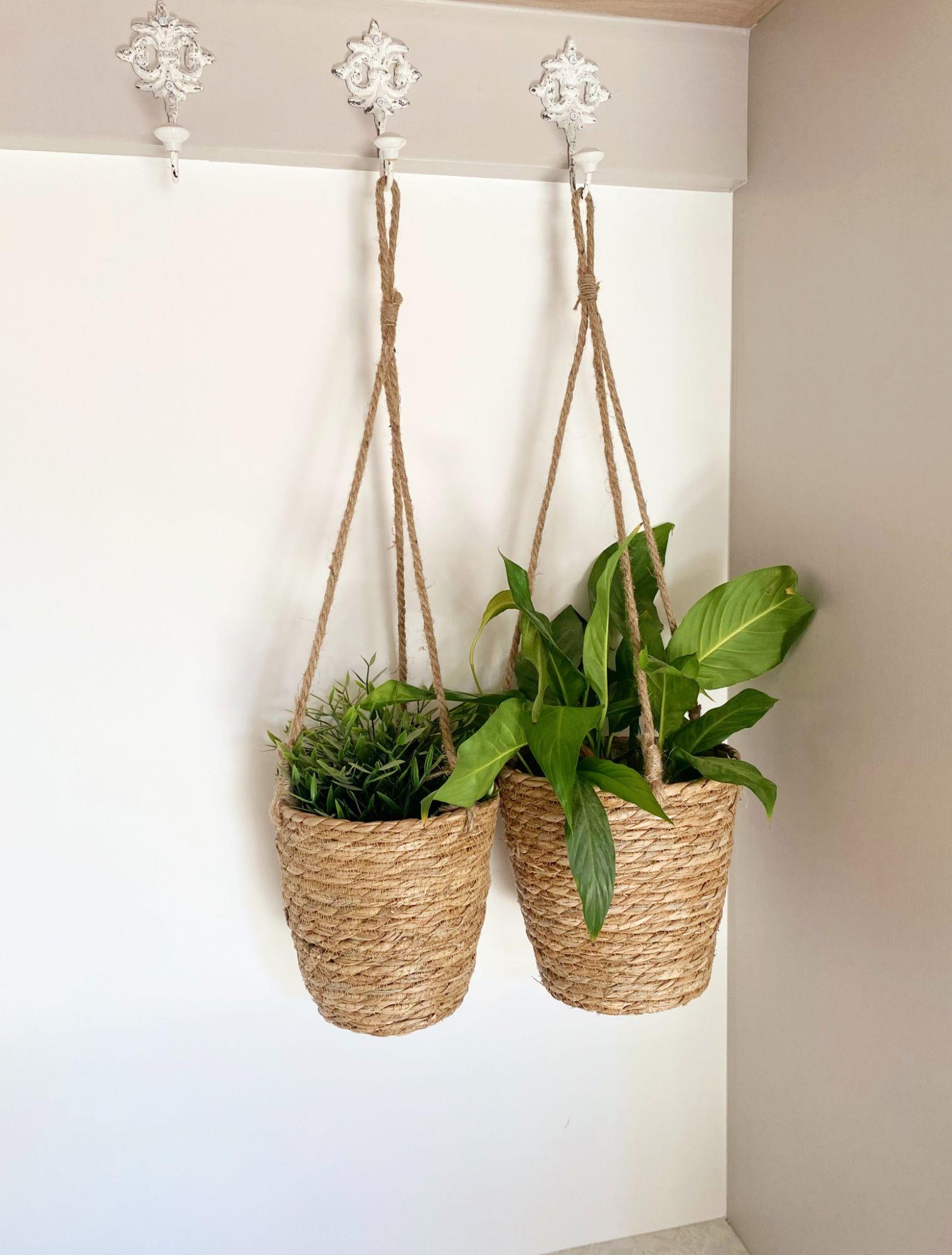 Set of Two Rush Grass Hanging Planters-2