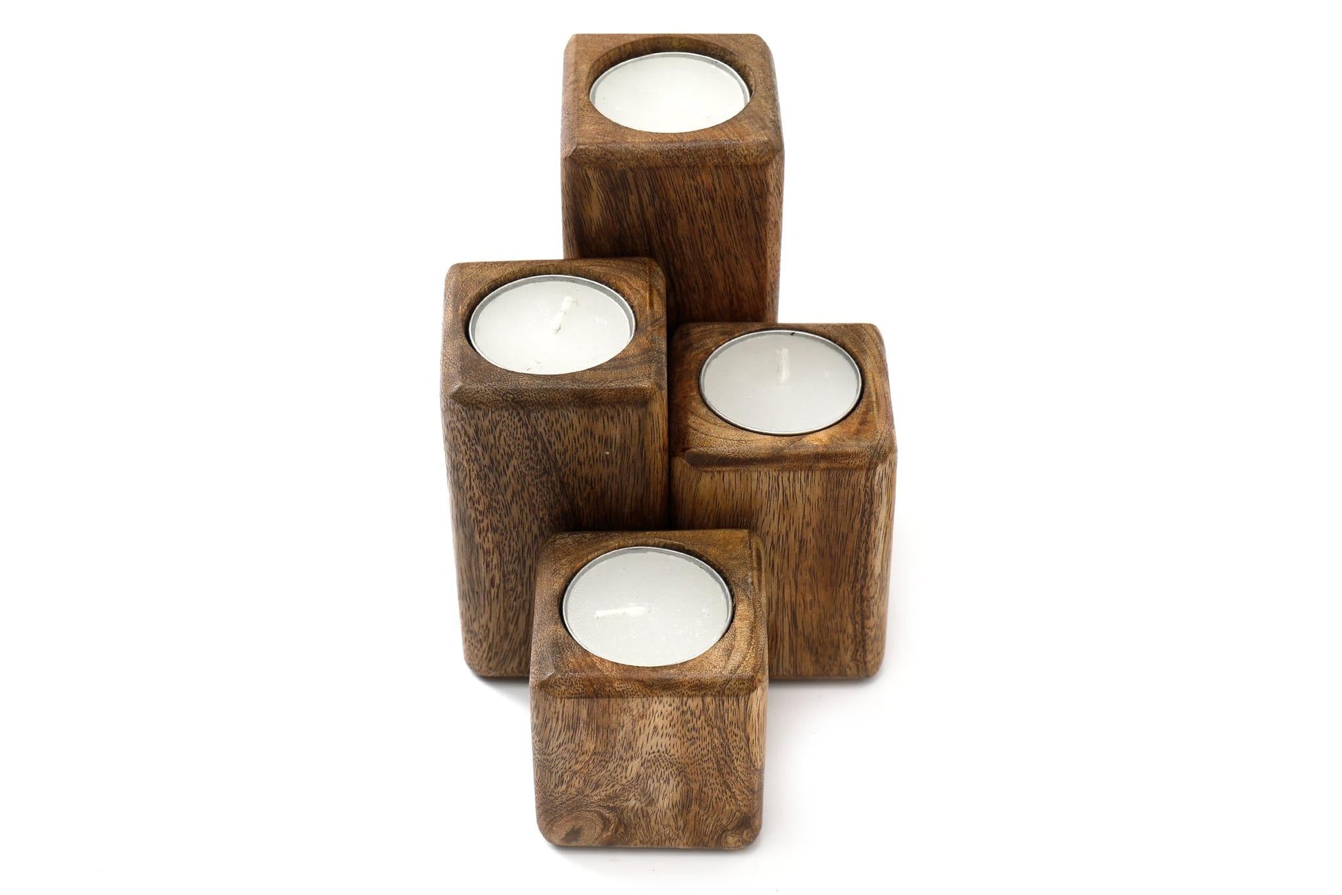 Set of Four Mango Wood Tealight Holders-0