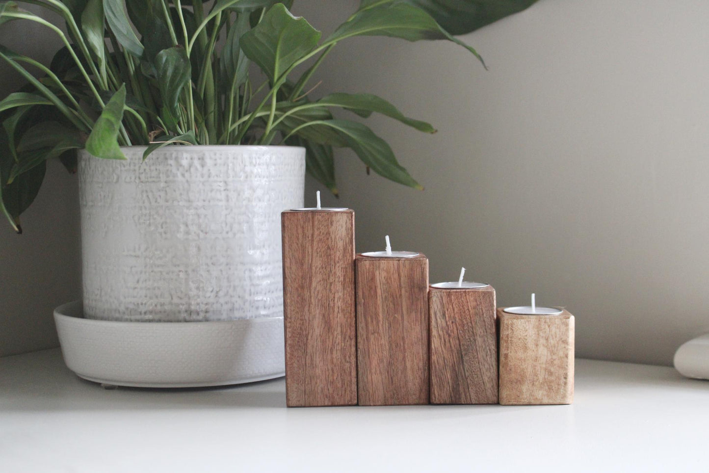 Set of Four Mango Wood Tealight Holders-2