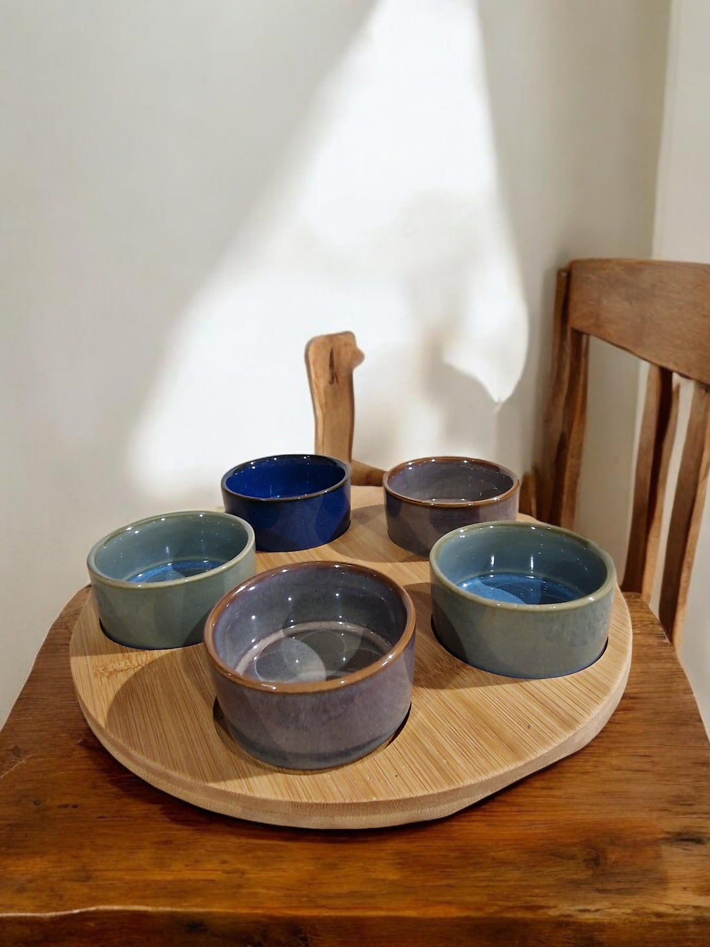 Tapas Dishes On Bamboo Tray Set Of 5 Bowls-2