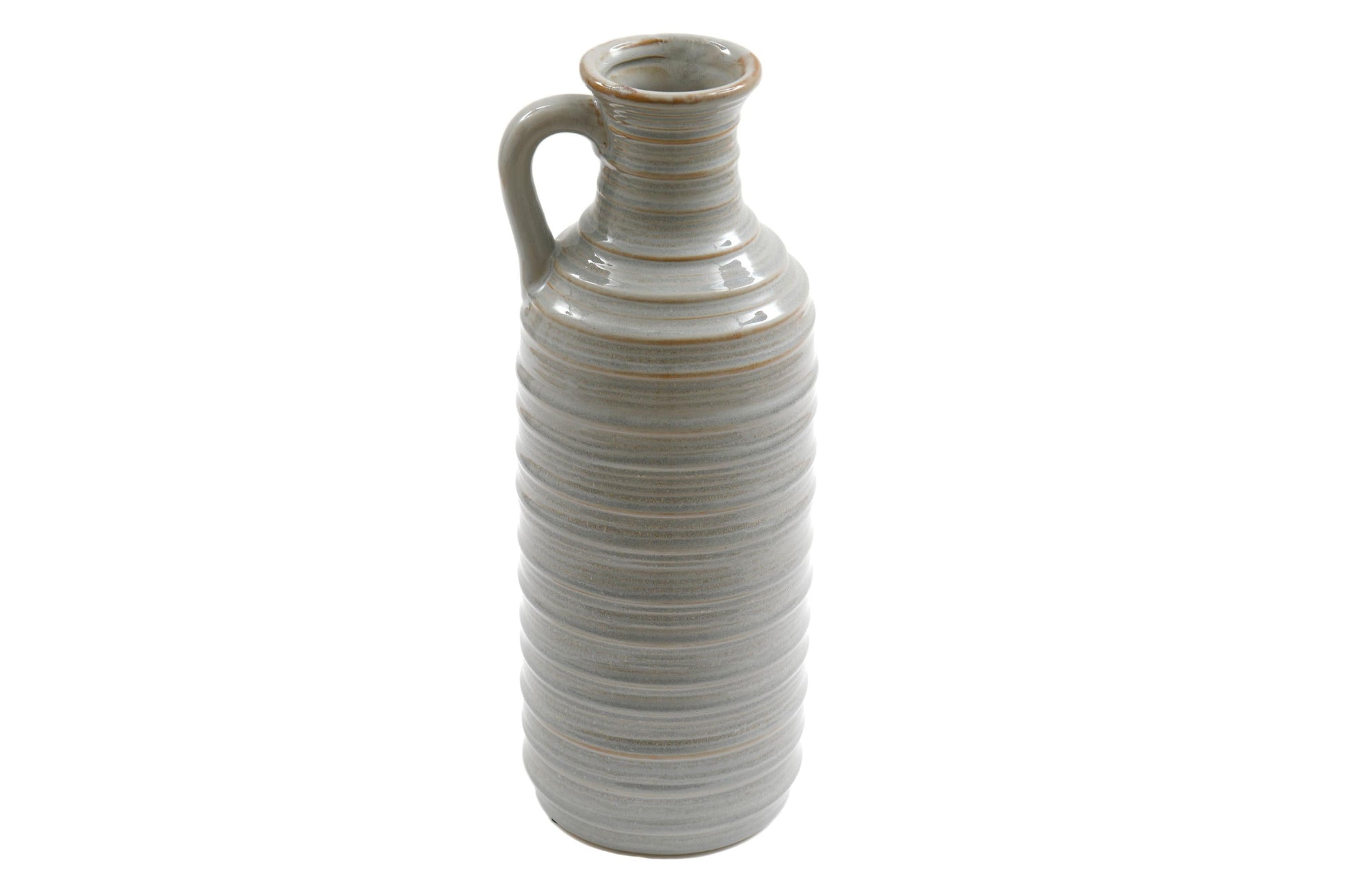 Ceramic Grey Ribbed Vase With Handle 34cm-0