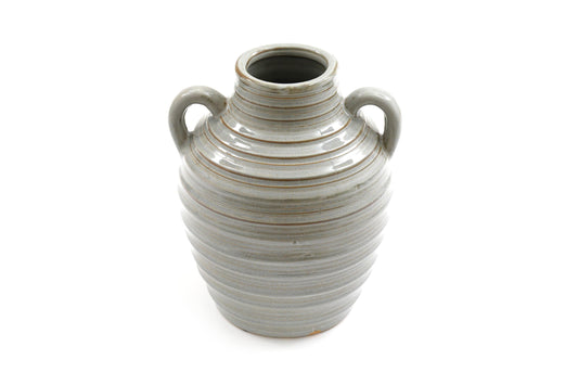 Ceramic Grey Ribbed Vase With Handles 20cm-0