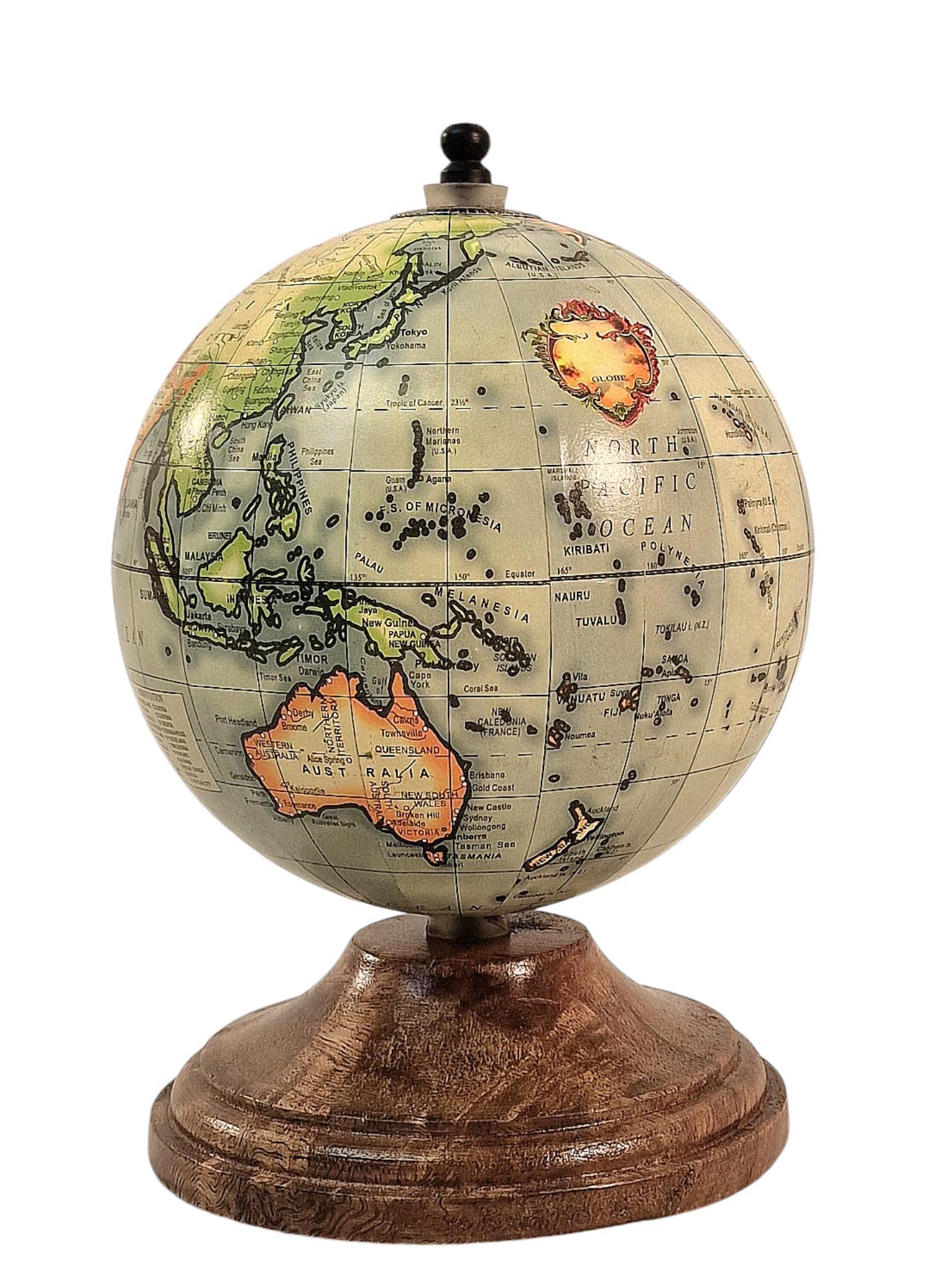 5 Inch World Globe on Mango Wood Stand-2