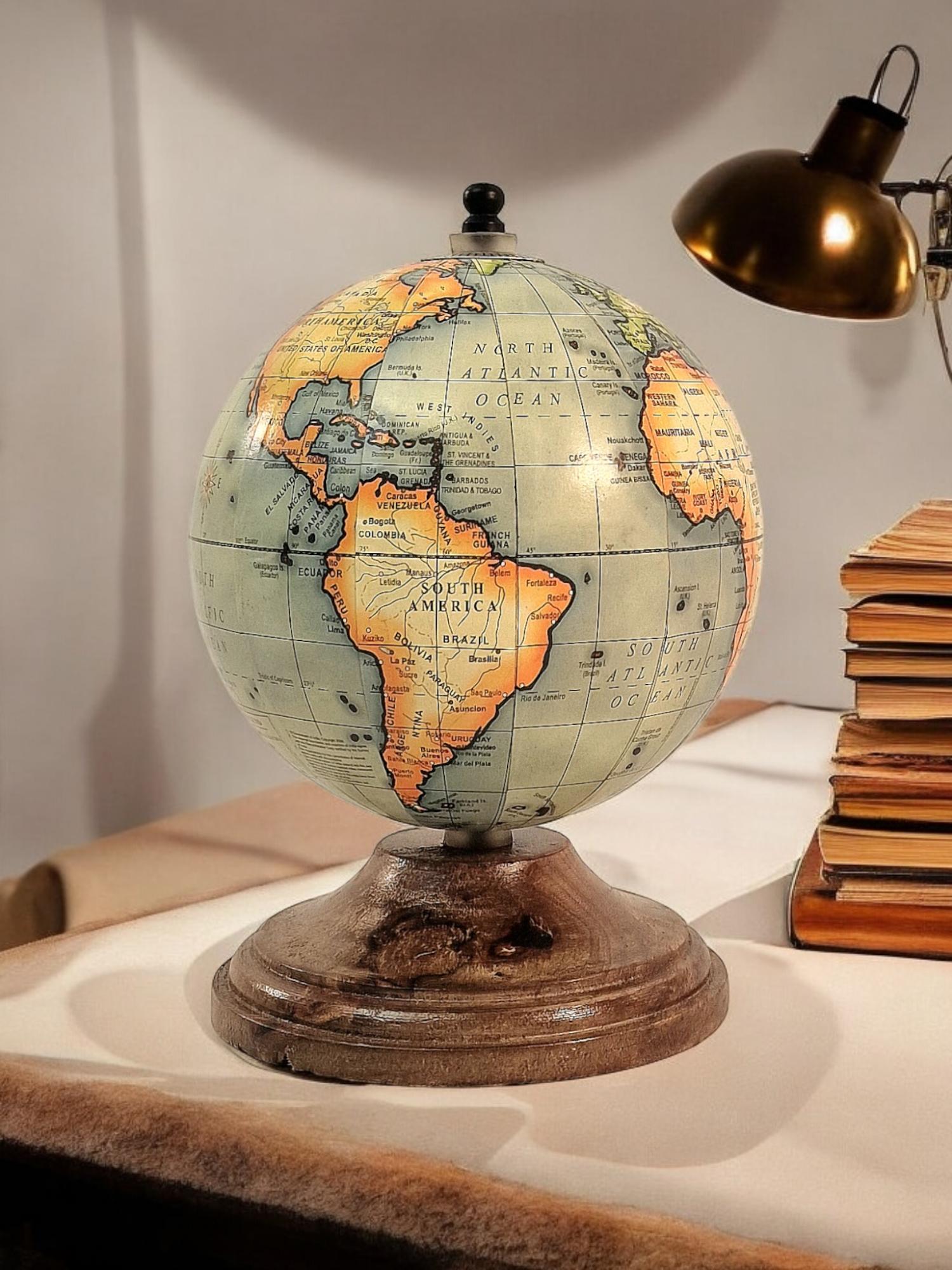 5 Inch World Globe on Mango Wood Stand-3