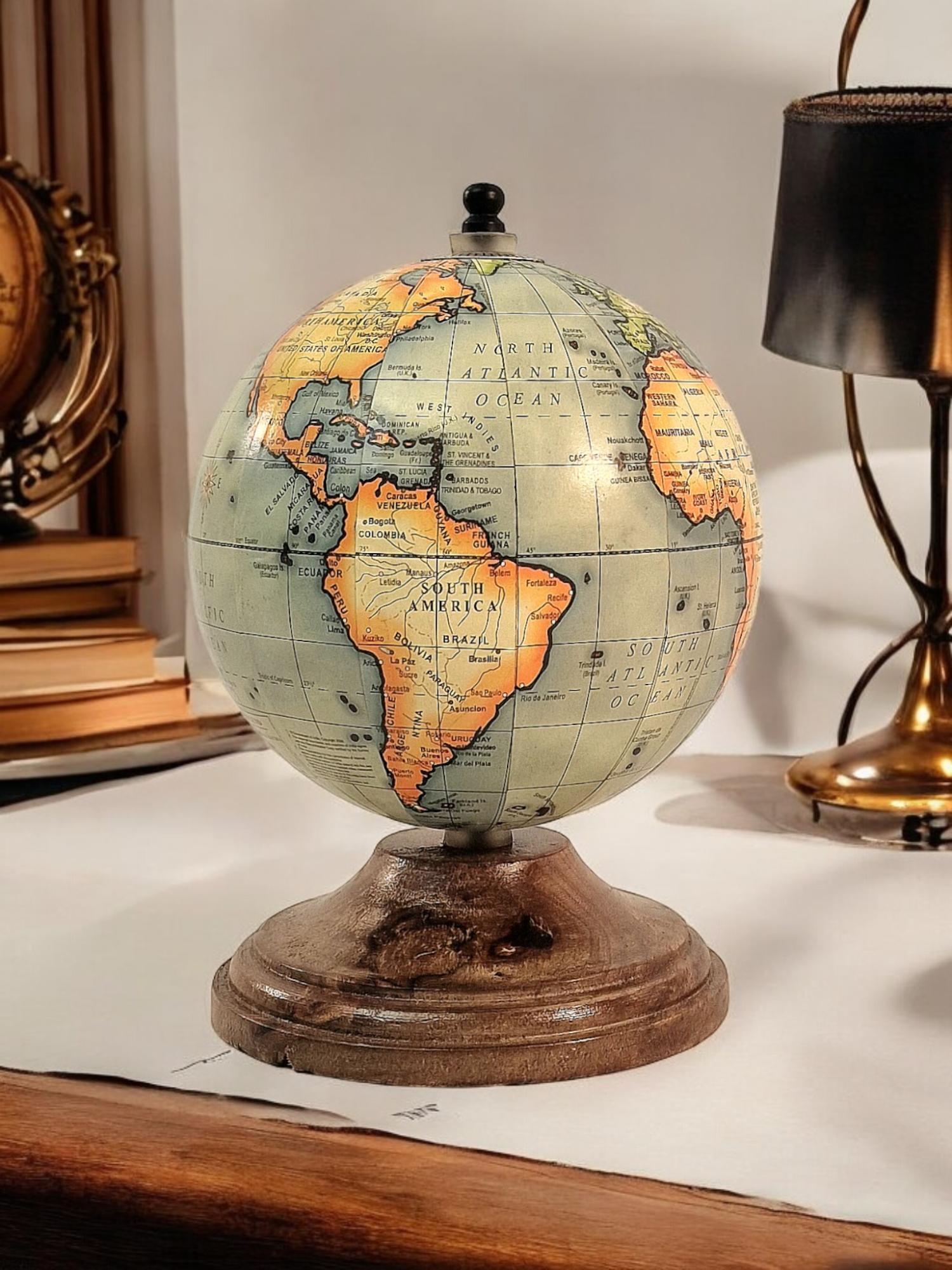 5 Inch World Globe on Mango Wood Stand-4