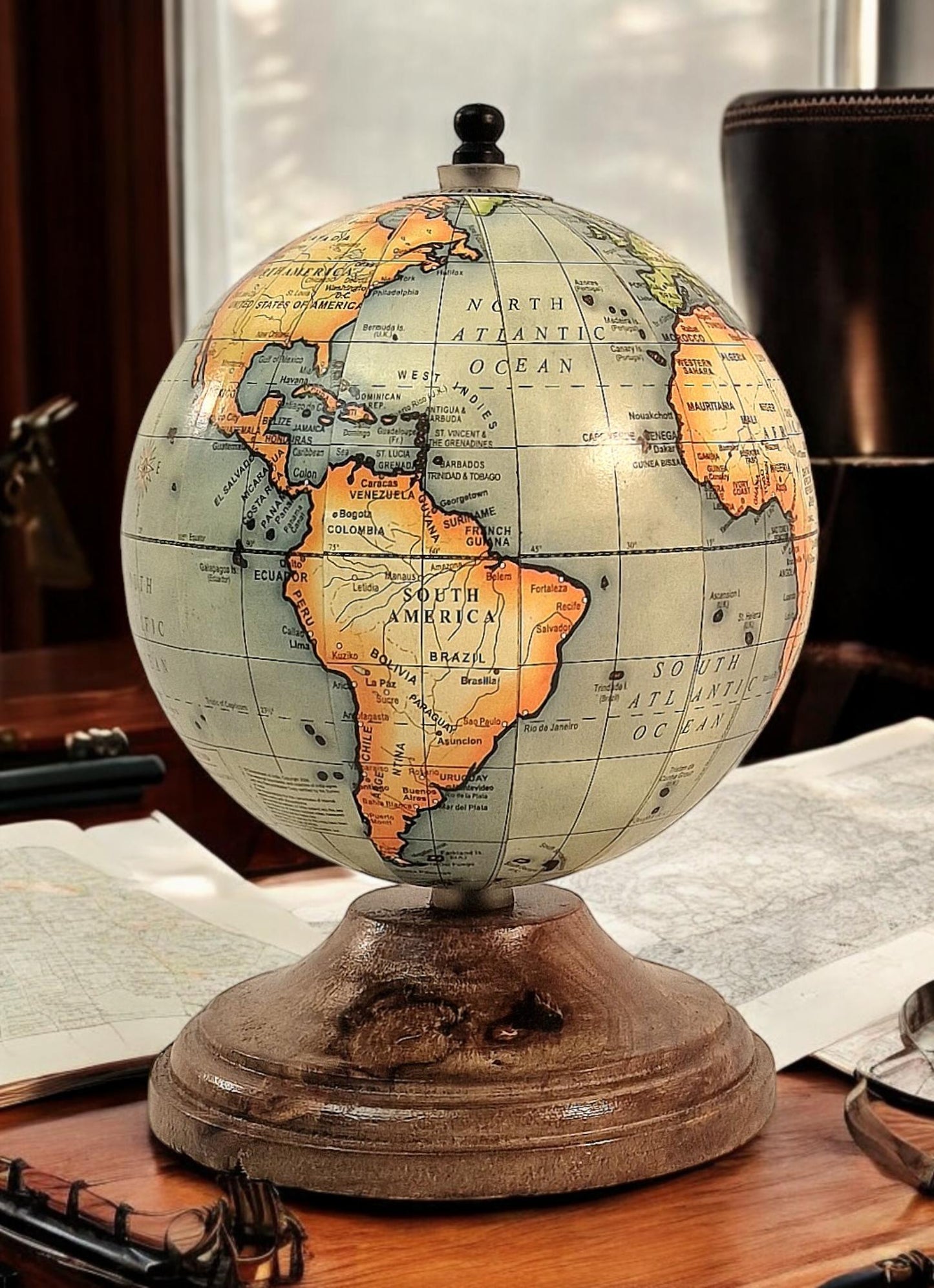 5 Inch World Globe on Mango Wood Stand-5